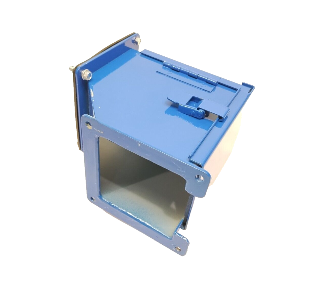 F44LE9C | Hoffman 90-Deg. Lay-In Hinged Outside Opening Wireway 4" x 4" BLUE PAINT - Used - Maverick Industrial Sales