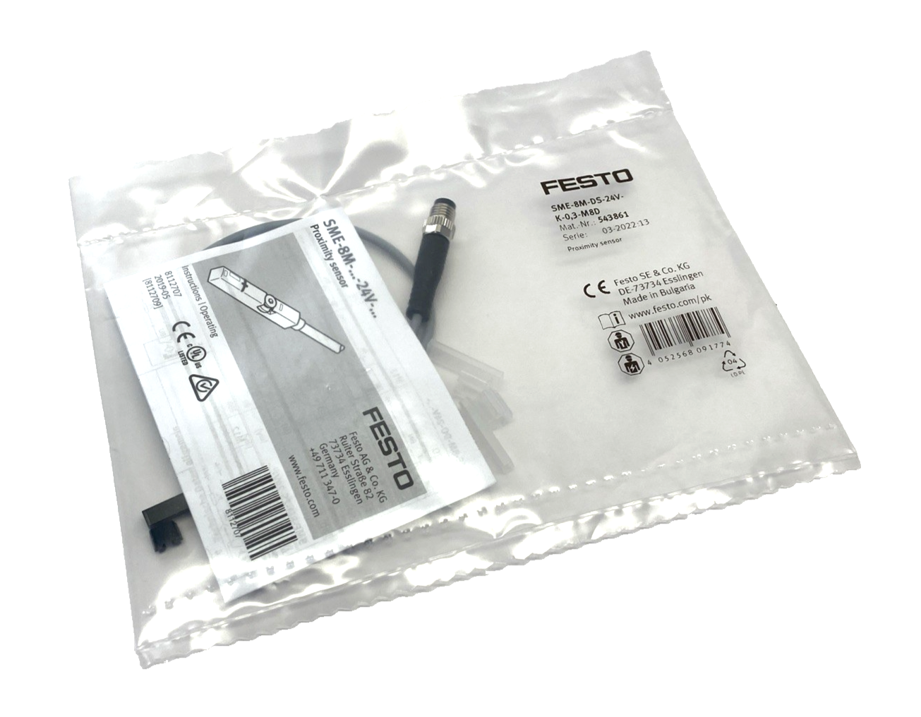 Festo SME-8M-DS-24V-K-0,3-M8D Cylinder Proximity Sensor 0.3m M8 3-Pin 543861 - Maverick Industrial Sales
