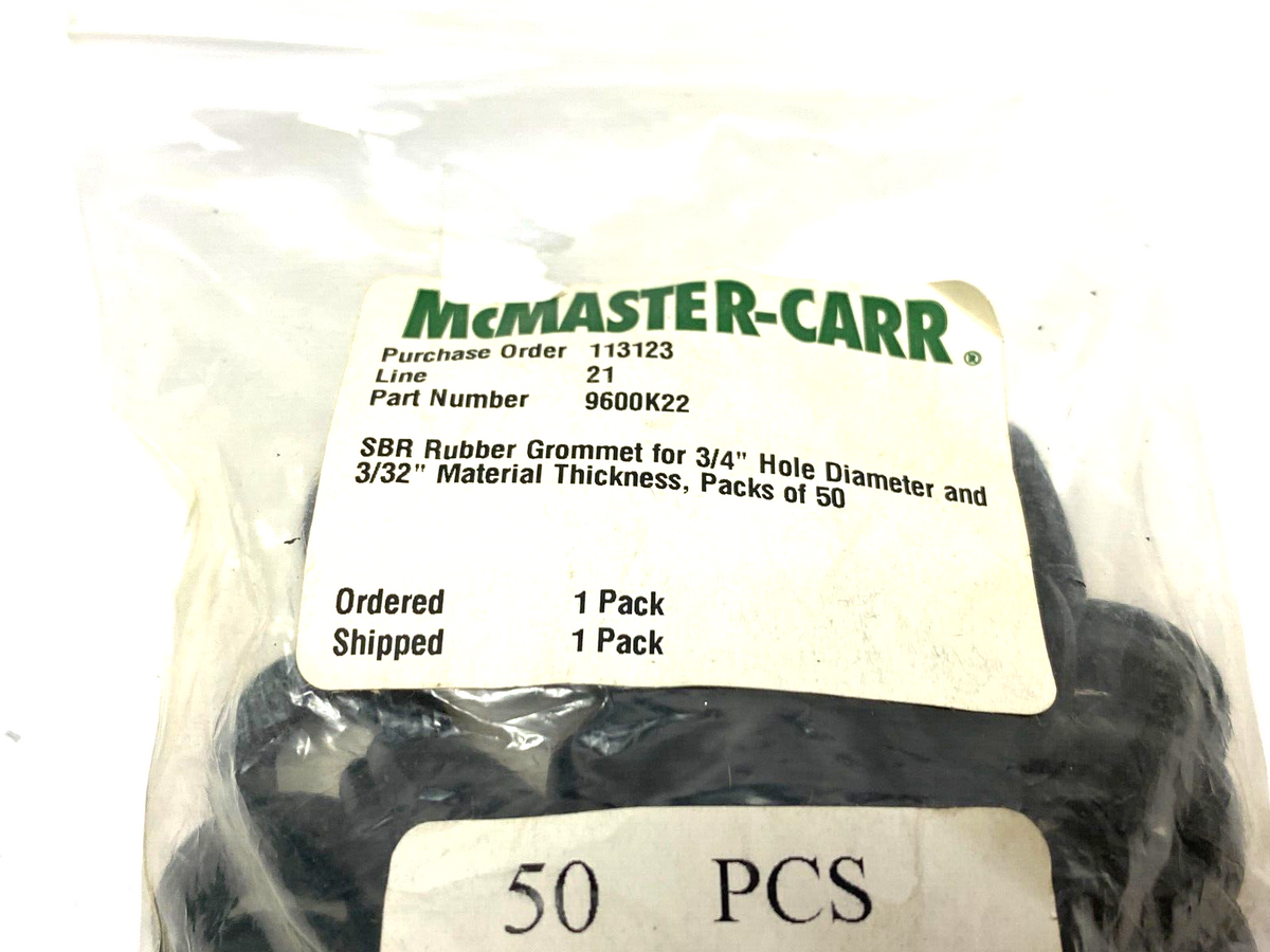 9600K22 | Rubber Grommet for 3/4" Hole Diameter PKG OF 50- New – Open box - Maverick Industrial Sales