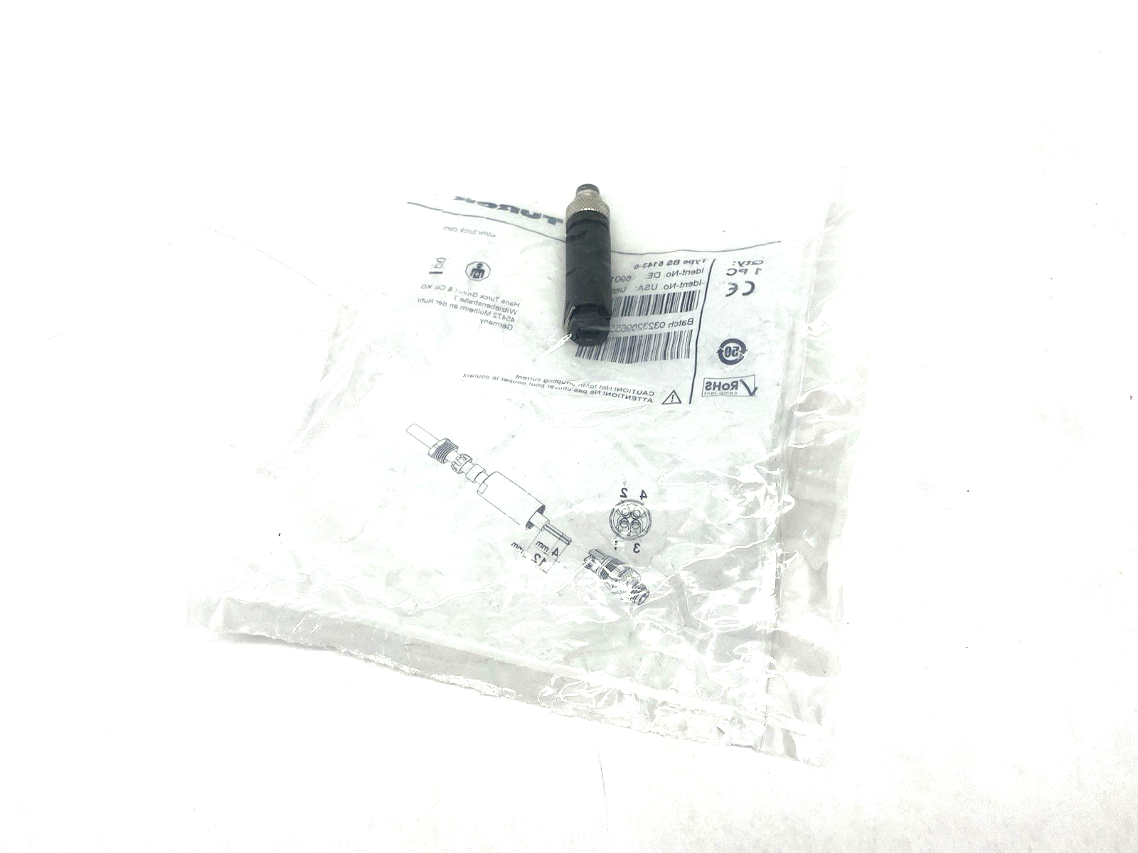 Turck BS 5143-0 Field Wireable Connector Male 4-pin M8, U6513, 6901013 - Maverick Industrial Sales