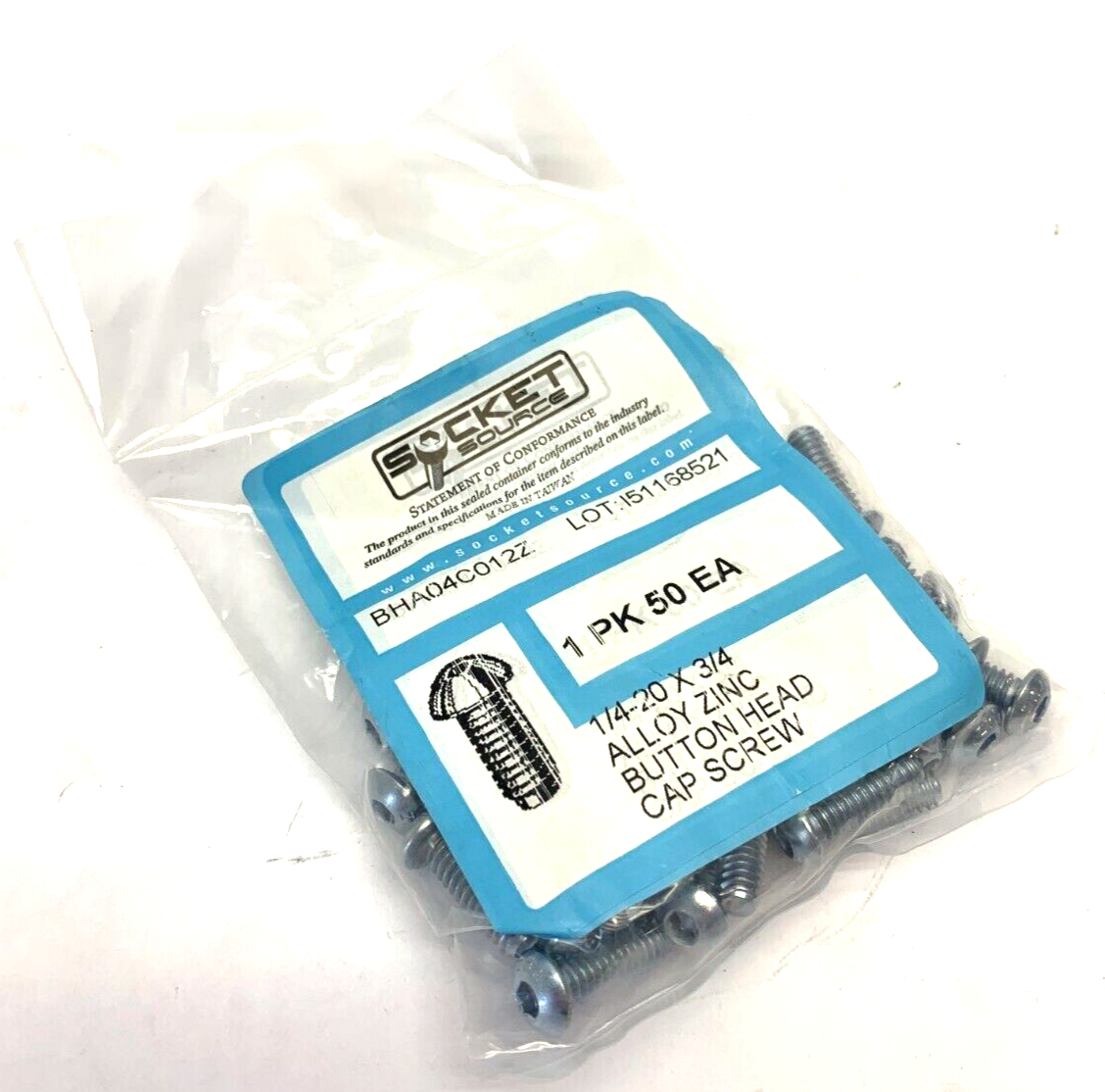 Socket Source BHA04C012Z 1/4-20 X 3/4 Alloy Zinc Button Head Cap Screw BAG OF 50 - Maverick Industrial Sales