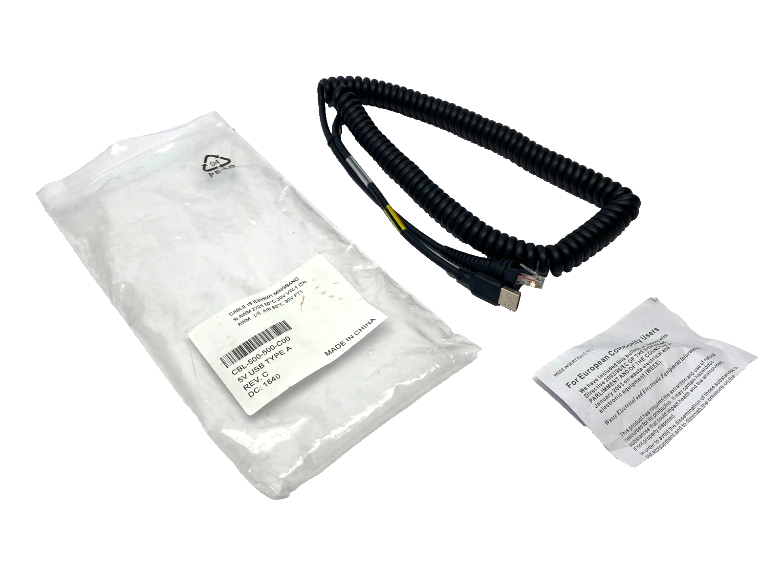 Honeywell CBL-500-500-C00 Rev. C USB Coiled Connection Cable Type A 5m - Maverick Industrial Sales
