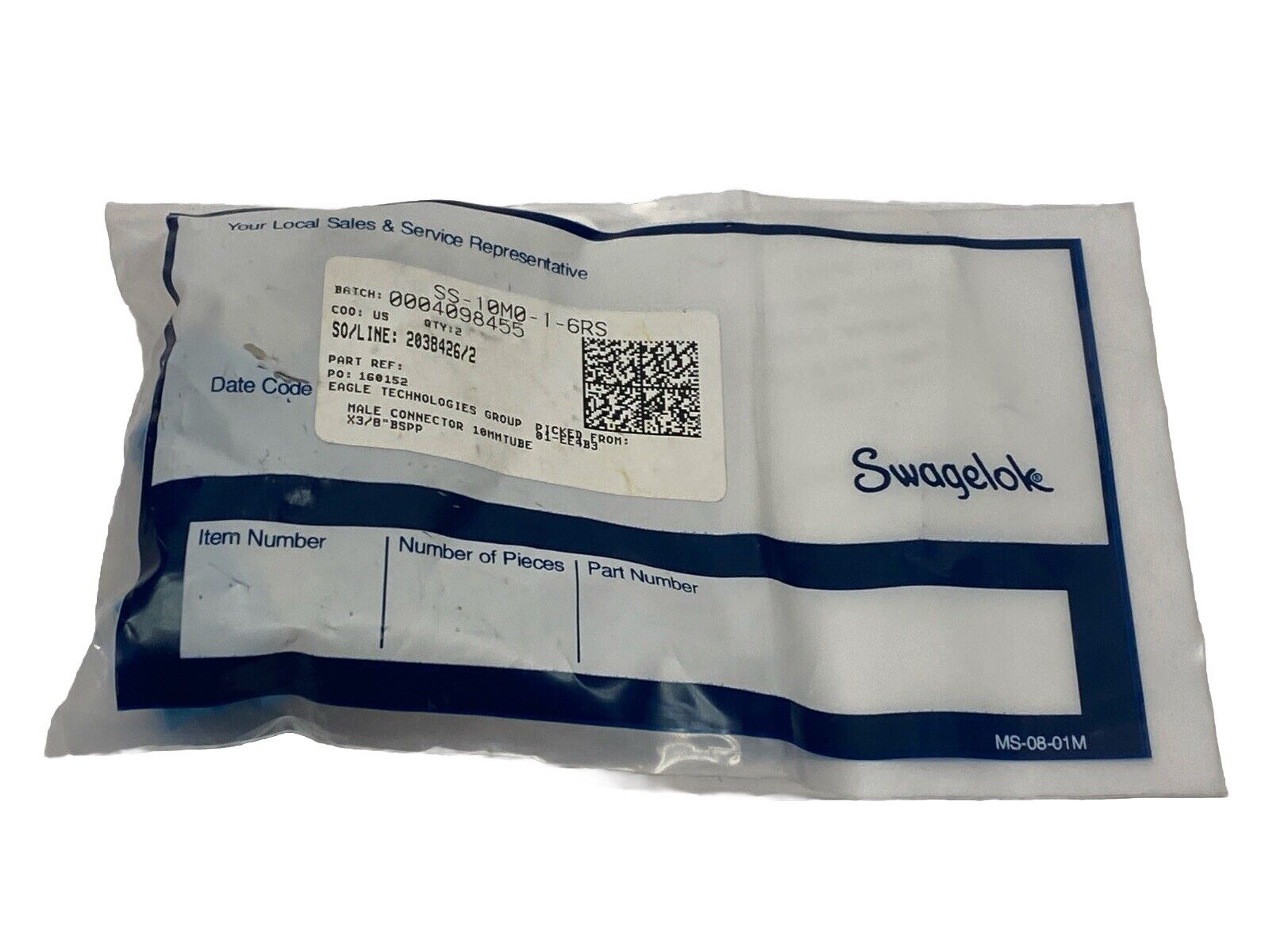 Swagelok SS-10M0-1-6RS Tube Fitting Male Connector 10mm Tube OD x 3/8" Male ISO - Maverick Industrial Sales