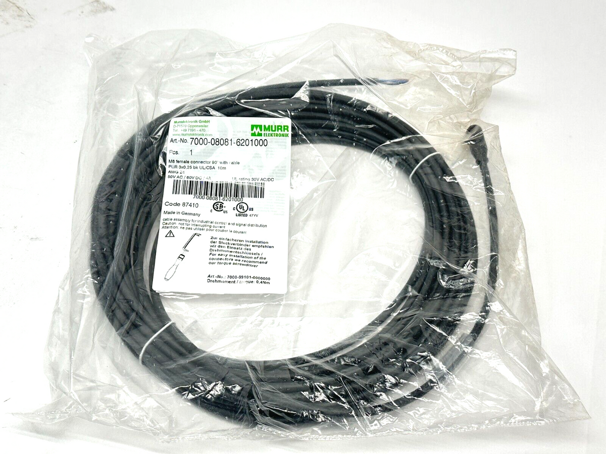 7000-08081-6201000 | Murr Elektronik Cordset M8 Female 3-Pin - Flying Leads 10m - New - Maverick Industrial Sales