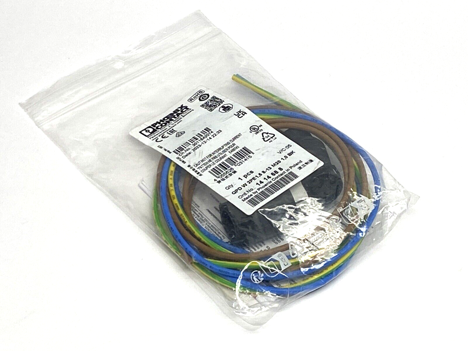 Phoenix Contact 1414688 M20 Cable Assembly QPD W 2PE1,5 8-13 M20 1,0 BK - New - Maverick Industrial Sales