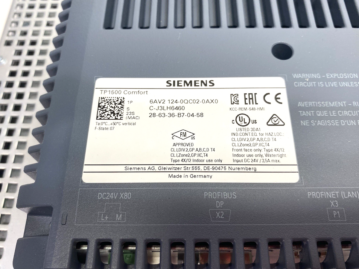 6AV2124-0QC02-0AX0 | Siemens SIMATIC HMI TP1500 Comfort Panel, Touch Op. 15" Wide - Used - Maverick Industrial Sales