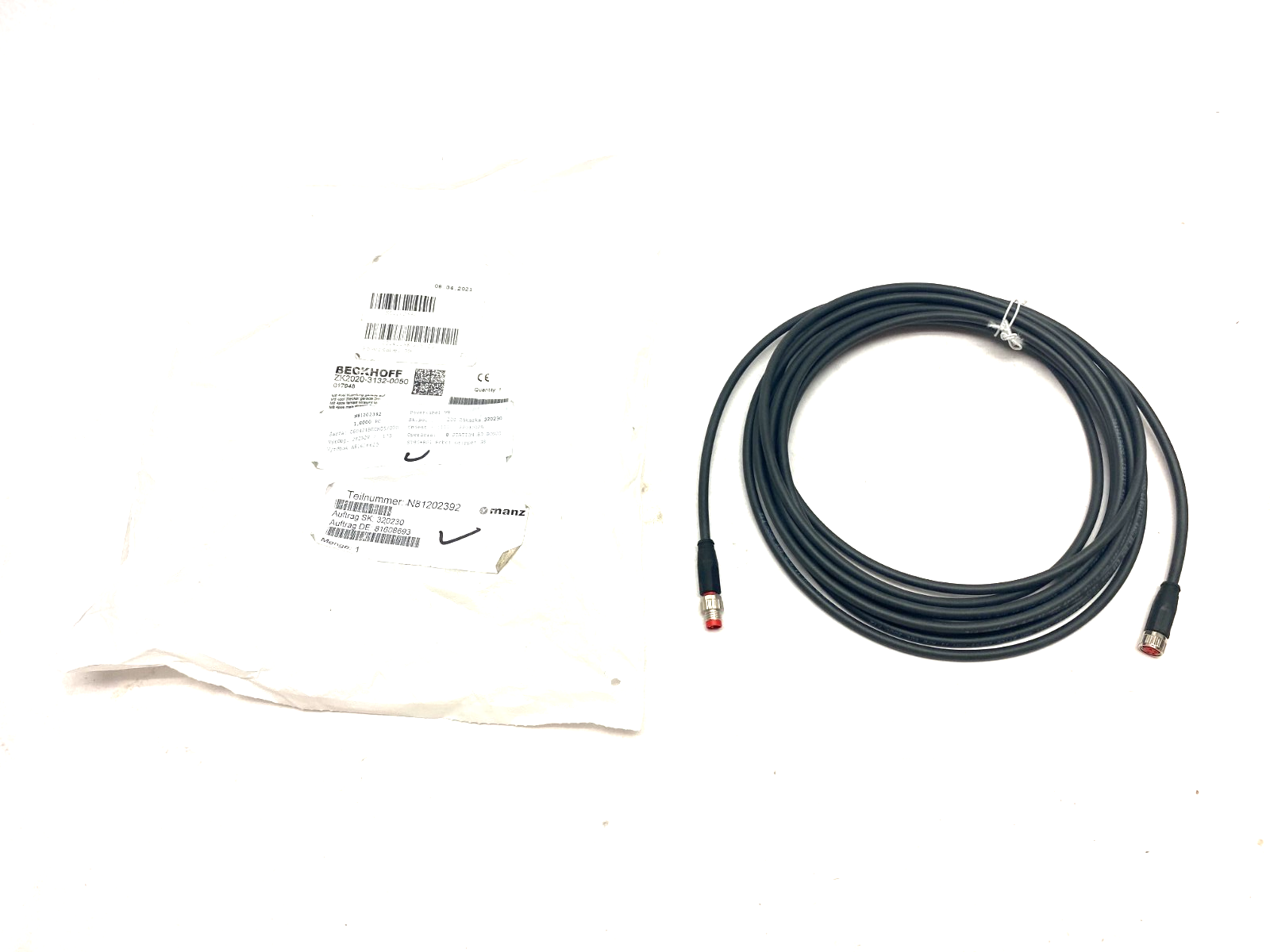 Beckhoff ZK2020-3132-0050 Double Ended Power Cable M8 4-Pin 5m Length 017948 - Maverick Industrial Sales