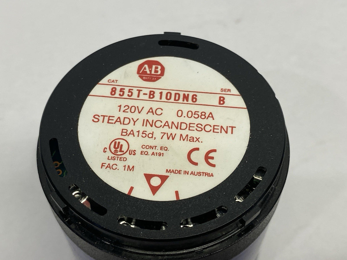 855T-B10DN6 | Allen Bradley Ser. B Steady Incandes. Stack Light Blue MISSING SEAL - Used - Maverick Industrial Sales