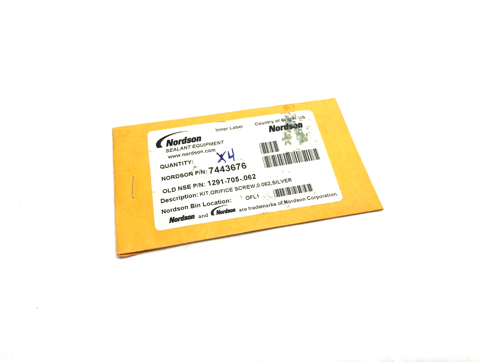 Nordson 7443676 Orifice Screw Kit, 0.062, Silver PKG OF 4 - New – Open box - Maverick Industrial Sales