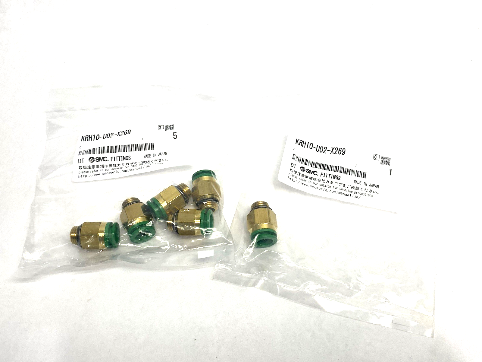 KRH10-U02-X269 | SMC Flame Resistant One Touch Fitting 1/4" Brass LOT OF 6 - New - Maverick Industrial Sales