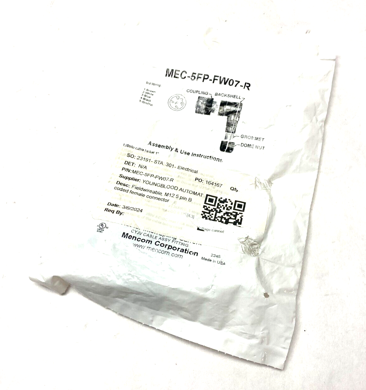 MEC-5FP-FW07-R | Mencom Wireable Connector Right Angle 5-Pole - New - Maverick Industrial Sales