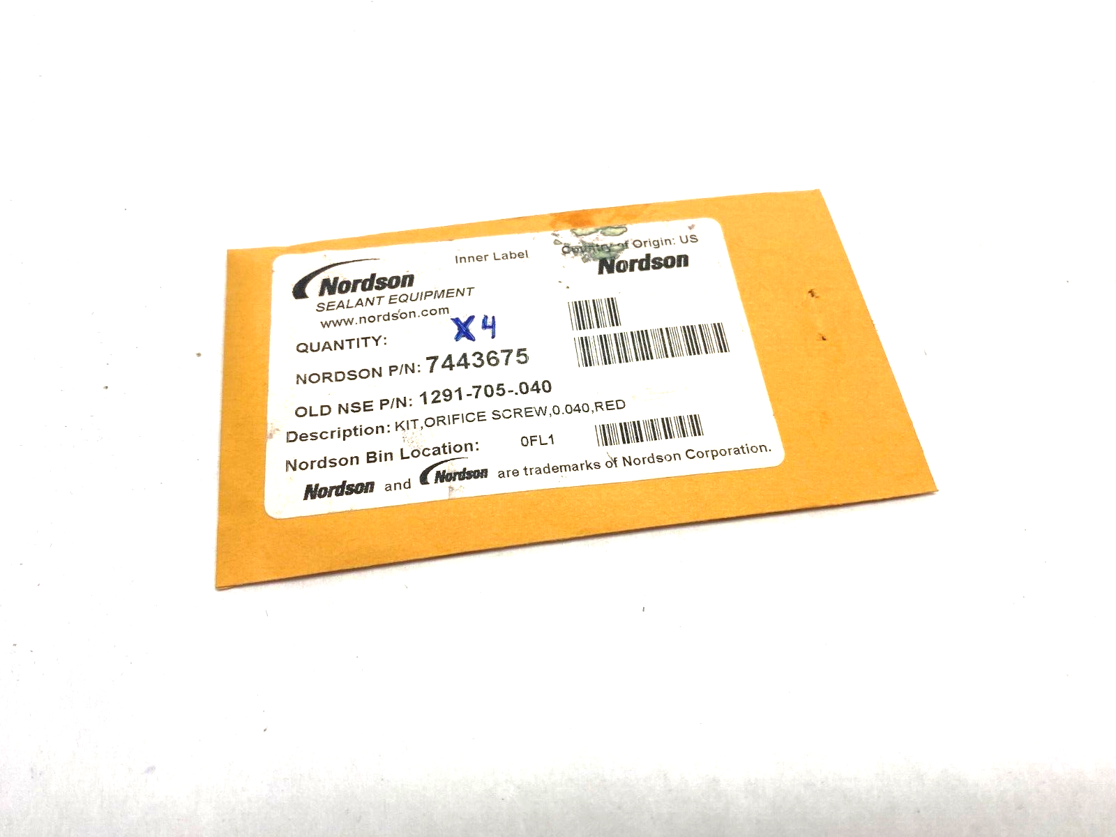 Nordson 7443675 Orifice Screw Kit, 0.040, Red PKG OF 4 - New – Open box - Maverick Industrial Sales