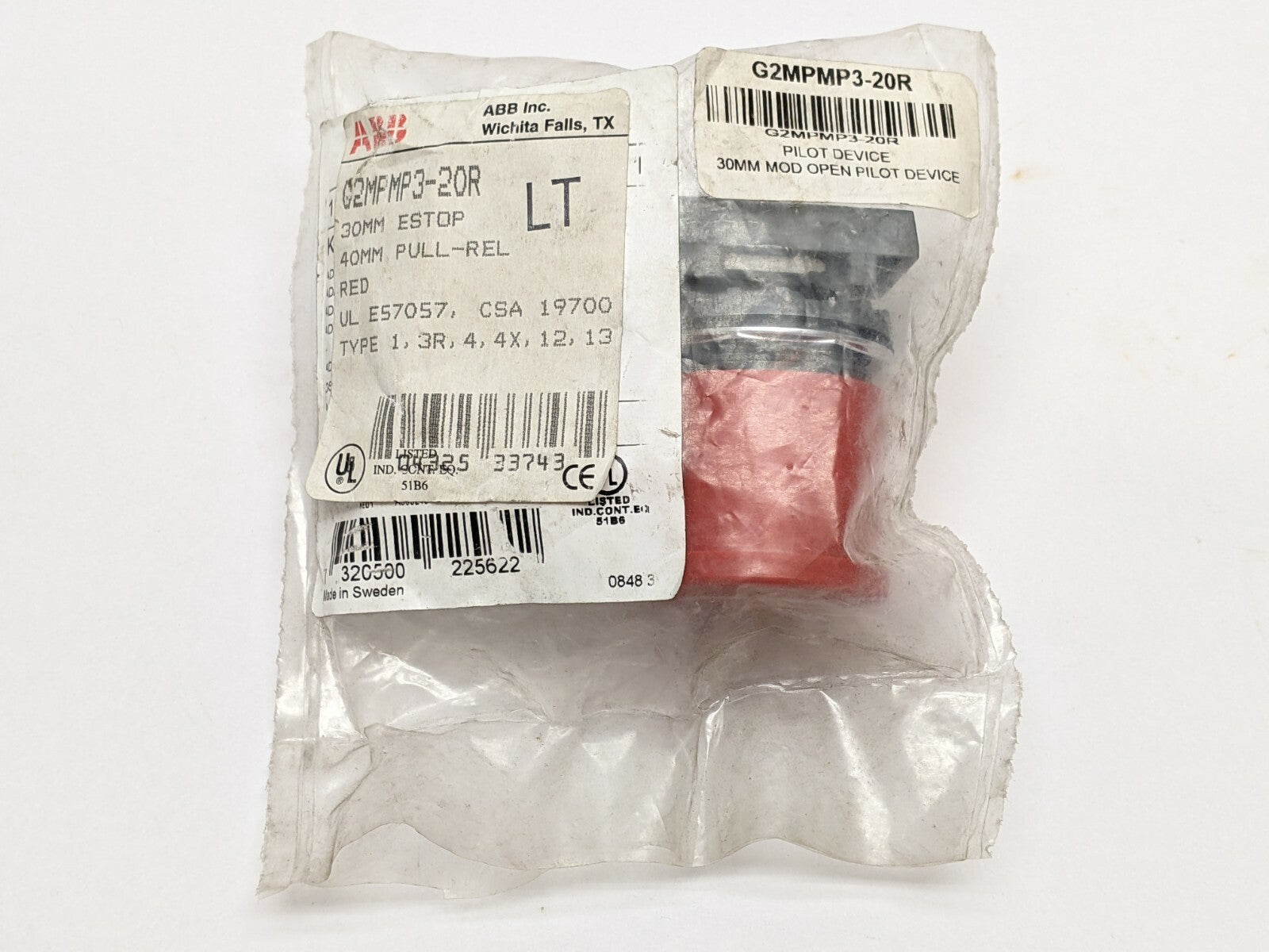 ABB G2MPMP3-20R Emergency Stop 40mm Pull Switch for 30mm Hole - Maverick Industrial Sales