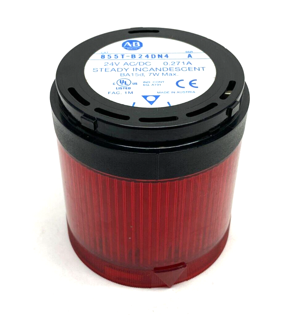 855T-B24DN4 | Allen Bradley Ser. A Steady Incandescent Stack Light Red 24V NO BULB - Used - Maverick Industrial Sales