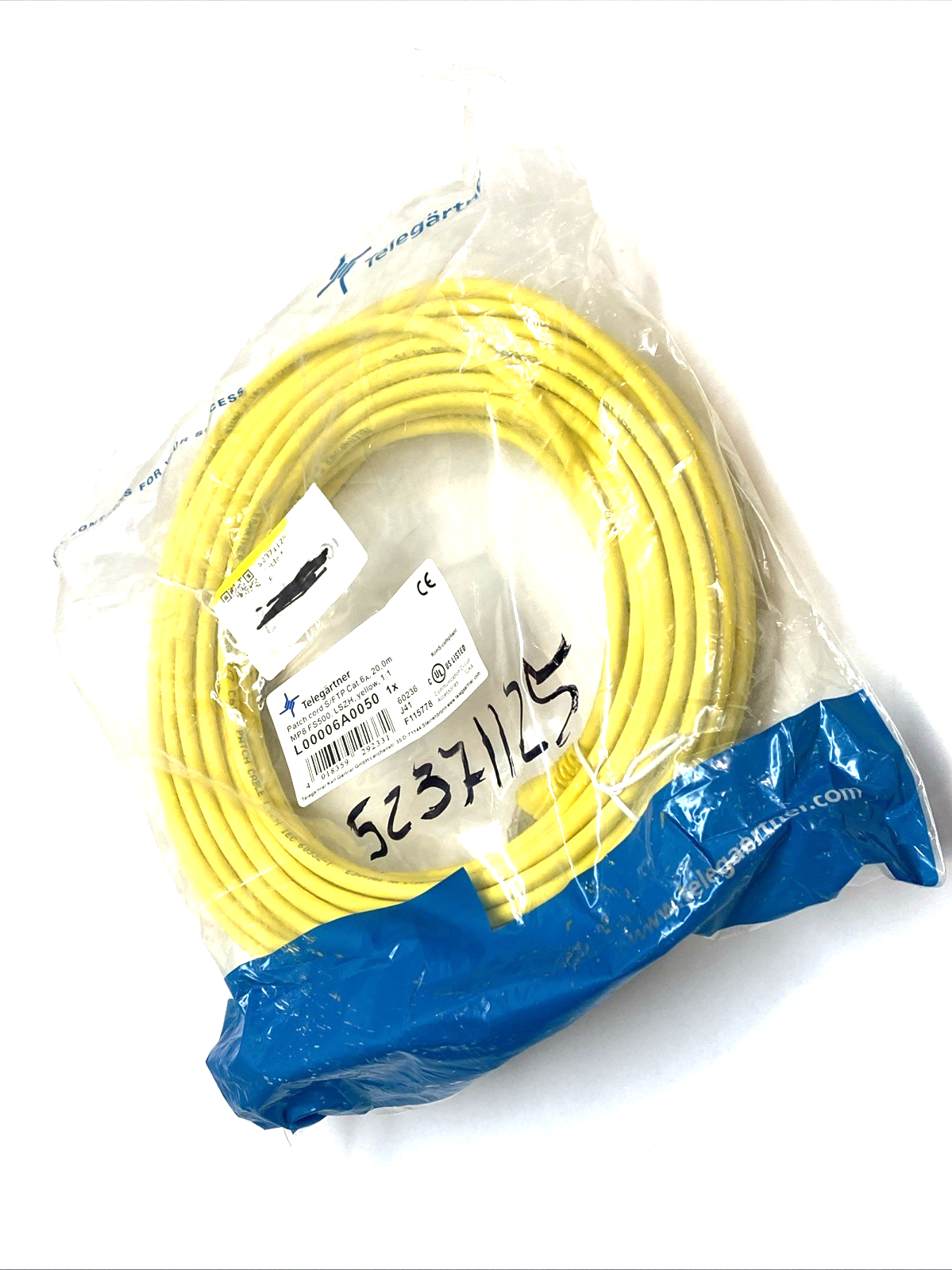 Telegärtner L00006A0050 Cat6A S/FTP RJ45 Patch Cable 20 m Yellow LSZH 100009131 - Maverick Industrial Sales