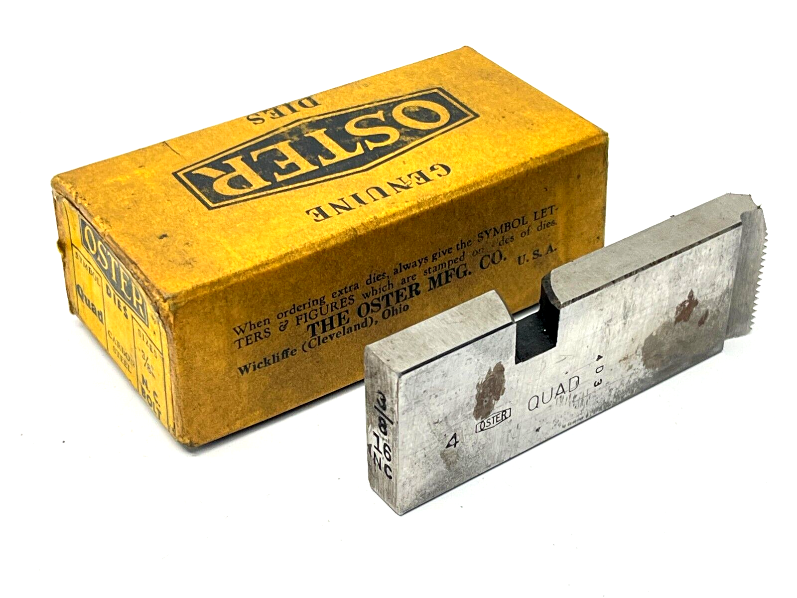 Oster Symbol Quad Carbon Steel 3/8" 16 N.C Bolt Die - New – Open box - Maverick Industrial Sales