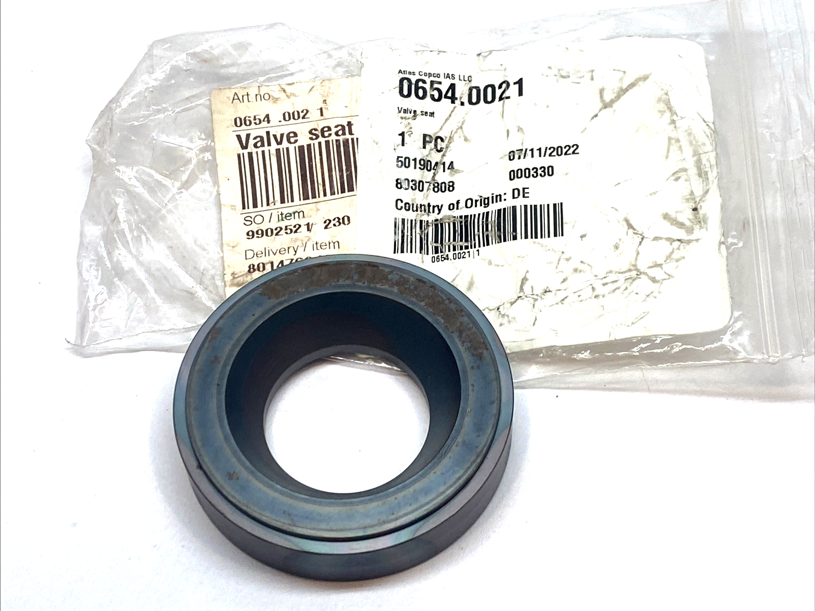 654.0021 | Atlas Copco Valve Seat - New – Open box - Maverick Industrial Sales