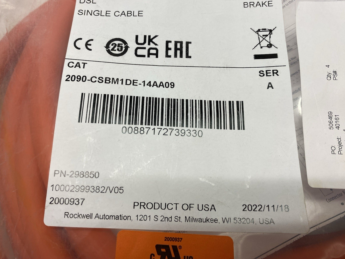 2090-CSBM1DE-14AA09 | Allen Bradley Ser. A Kinetix Single Cable, DSL 9m Non-Flex - New - Maverick Industrial Sales