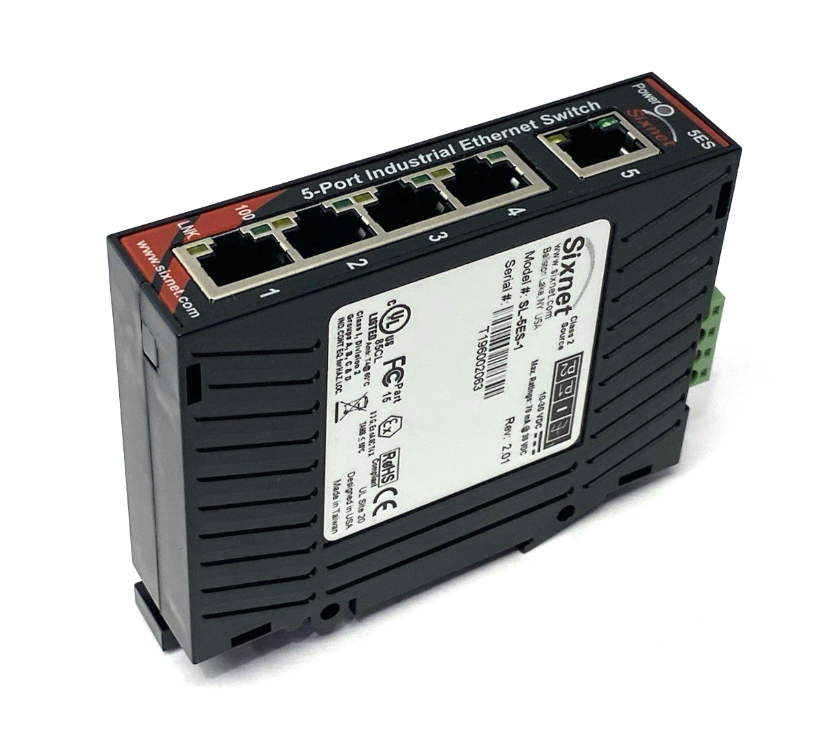 SL-5ES-1 | HMS Networks Sixnet® Unmanaged 5-port Industrial Ethernet Switch - Used - Maverick Industrial Sales