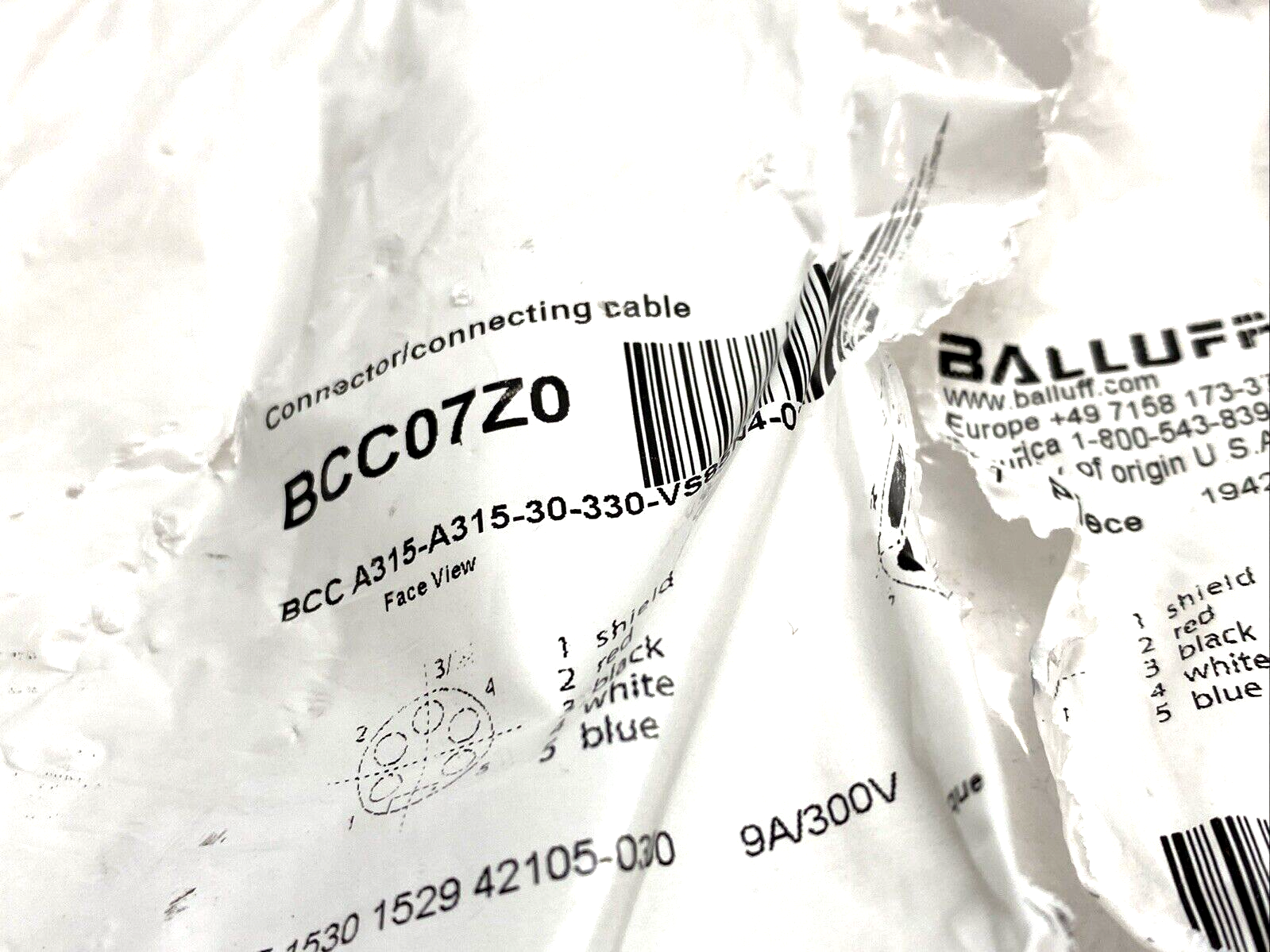 BCC A315-A315-30-330-VS85N4-030, BCC07Z0 | Balluff BCC07Z0 Cordset 7/8" M/F 5-Pin 3m BCC A315-A315-30-330-VS85N4-030 - New – Open box - Maverick Industrial Sales