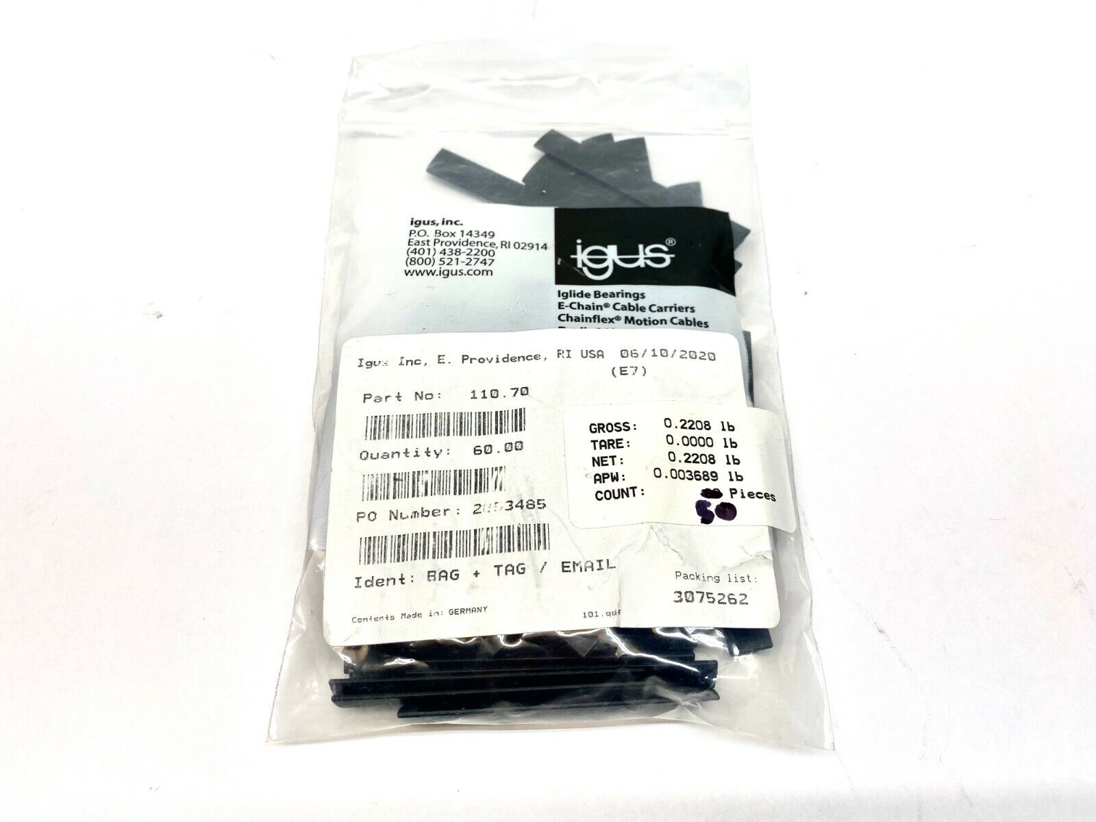 110.70 | Igus 110-70 Full Shelf 70mm PACK OF 50 - New – Open box - Maverick Industrial Sales