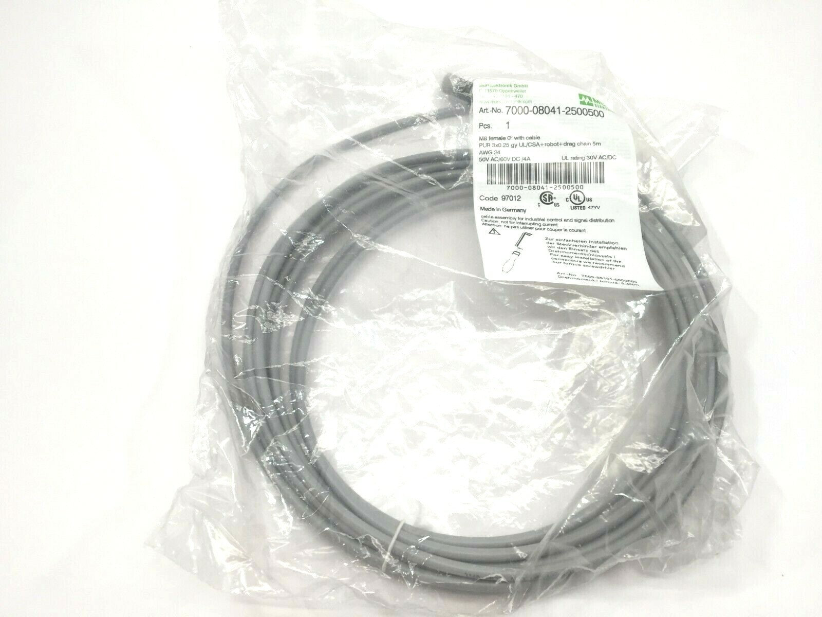 Murr Elektronik 7000-08041-2500500 M8 Female Singled Ended Cordset - Maverick Industrial Sales