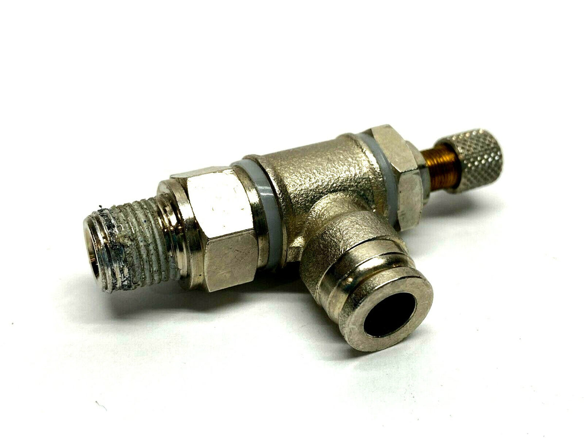 Does Not Apply | Numatics Flow Control Elbow 14mm Hex Threaded 1/8" NPT Male 1/4" Push Connect - Used - Maverick Industrial Sales