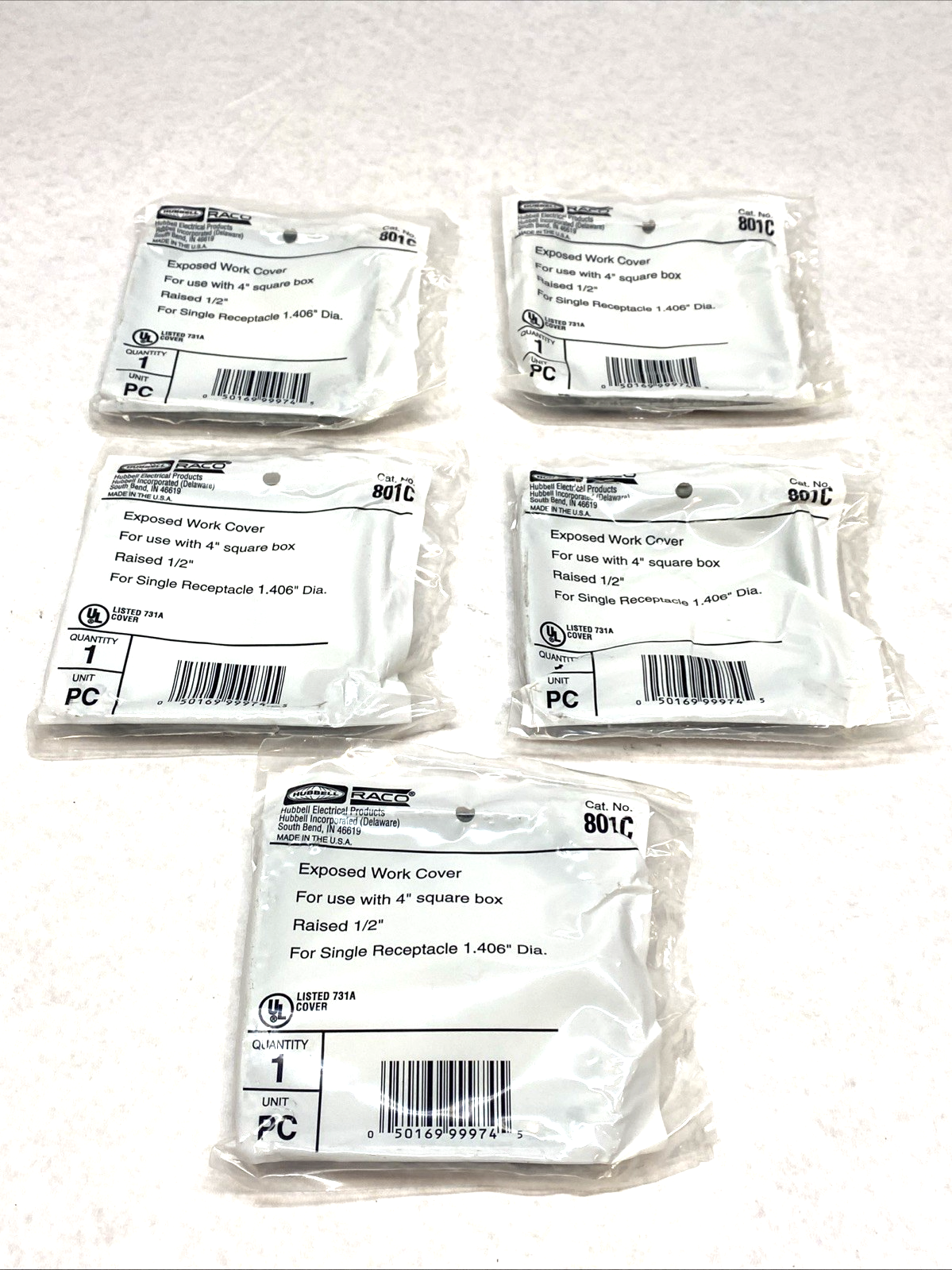 Raco 801C Square Exposed Work Cover 4" Raised 1/2" LOT OF 5 - Maverick Industrial Sales