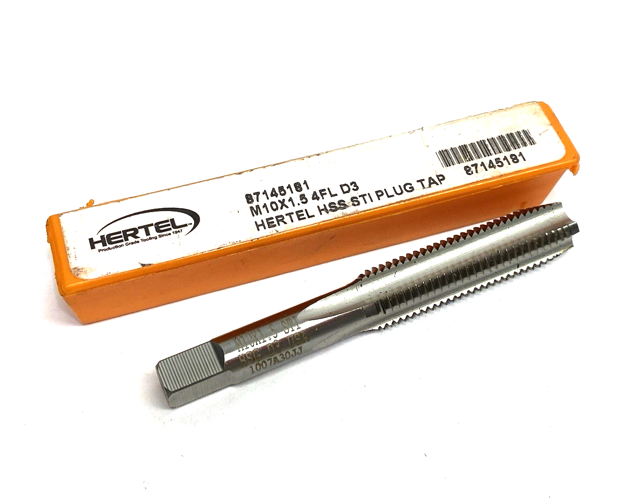 87145181 | Hertel Hand STI Tap: M10 x 1.5 Metric Course, D3, 4 Flutes, Plug Chamf. - New – Open box - Maverick Industrial Sales