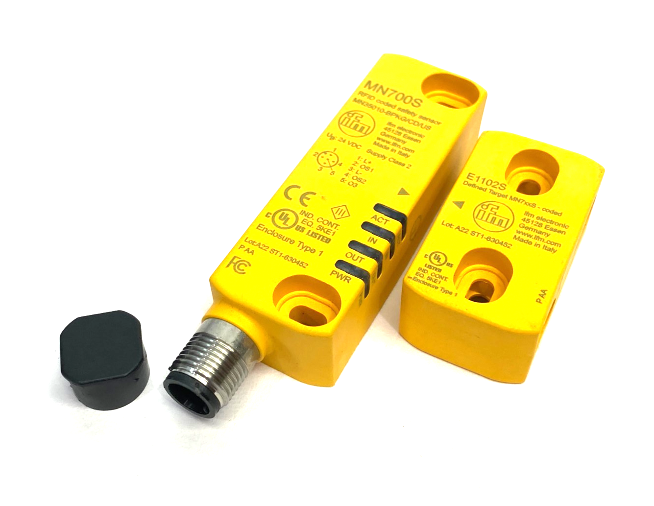 Ifm MN700S RFID Coded Safety Sensor MN35010-BPKG/CD/US w/ E1102S Coded Target - New – Open box - Maverick Industrial Sales