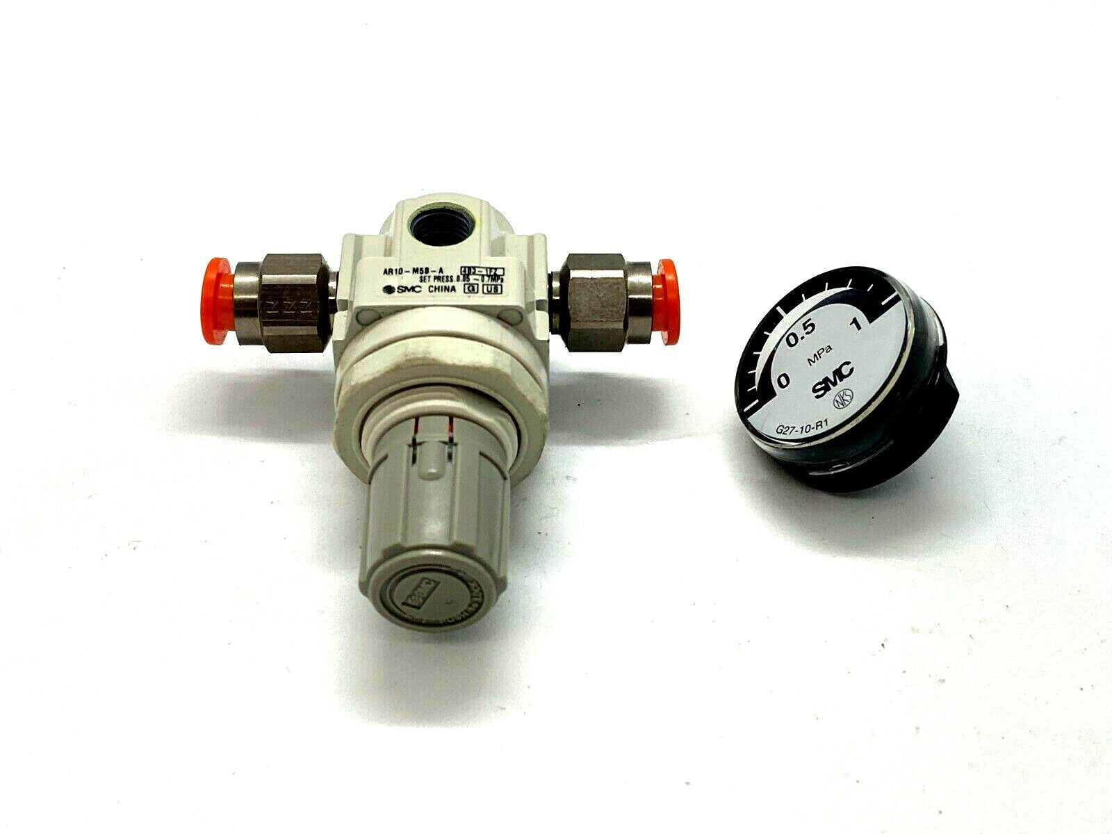 SMC AR10-M5B-A Pneumatic Regulator w/ G27-10-R1 Pressure Gauge - Used - Maverick Industrial Sales