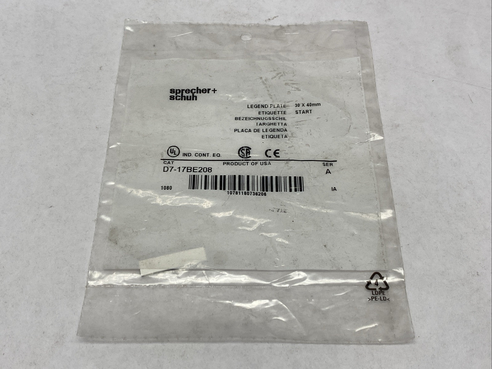 Sprecher+Schuh D7-17BE208 Ser A Legend Plate START - Maverick Industrial Sales