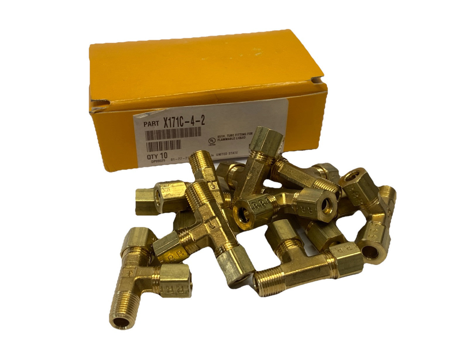 Parker 171C-4-2 Brass Tee Fitting 1/4" OD Tube x 1/8" Male NPT LOT OF 10 - Maverick Industrial Sales