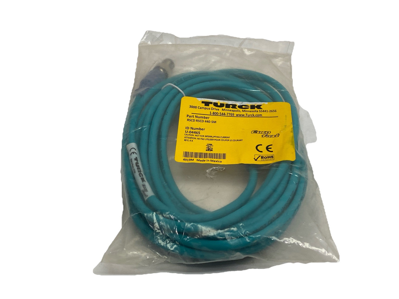 Turck RSCD RSCD 440-5M Ethernet Cordset Male/Male M12 4-Pin 5m U-04465 - New - Maverick Industrial Sales