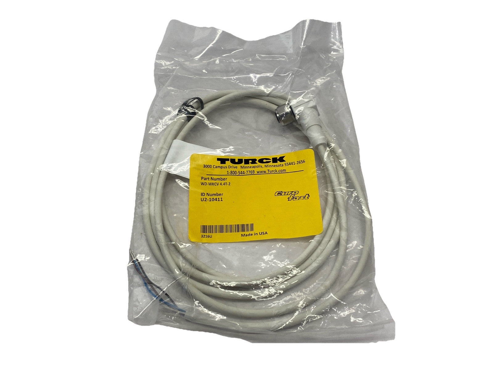 Turck WD-WKCV 4.4T-2 Washdown Cordset Female M12 4-Pin 2m U2-10411 - New - Maverick Industrial Sales