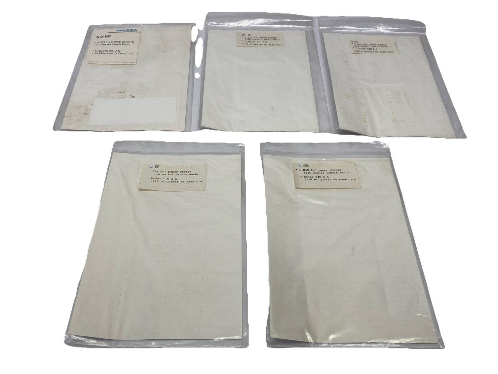 S0-BE | Releco 5-DIN A-5 Paper Sheet 116 Socket Labels LOT OF 5 - New - Maverick Industrial Sales