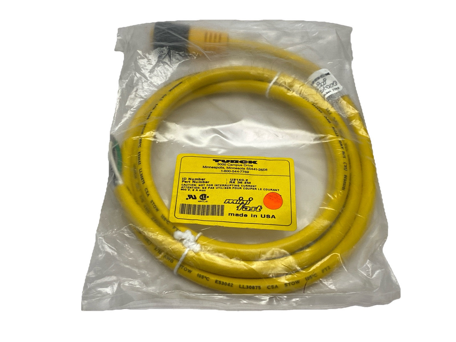 Turck RK 36-2M Actuator And Sensor Cordset Female 7/8" 3-Pin 2m U2140-2 - Maverick Industrial Sales