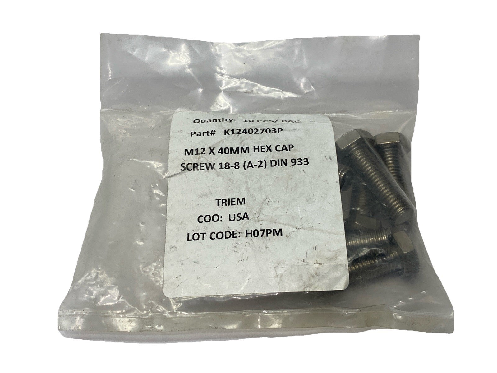 K12402703P Hex Cap Screw M12 x 40mm LOT OF 10 - New - Maverick Industrial Sales