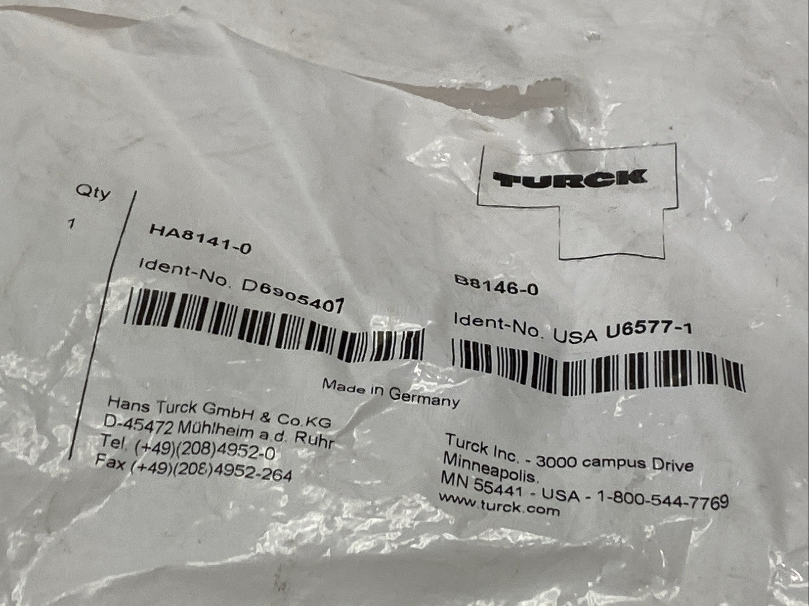 Turck B8146-0 Field Wireable Connector HA8141-0 6905407 U6577-1 - New – Open box - Maverick Industrial Sales