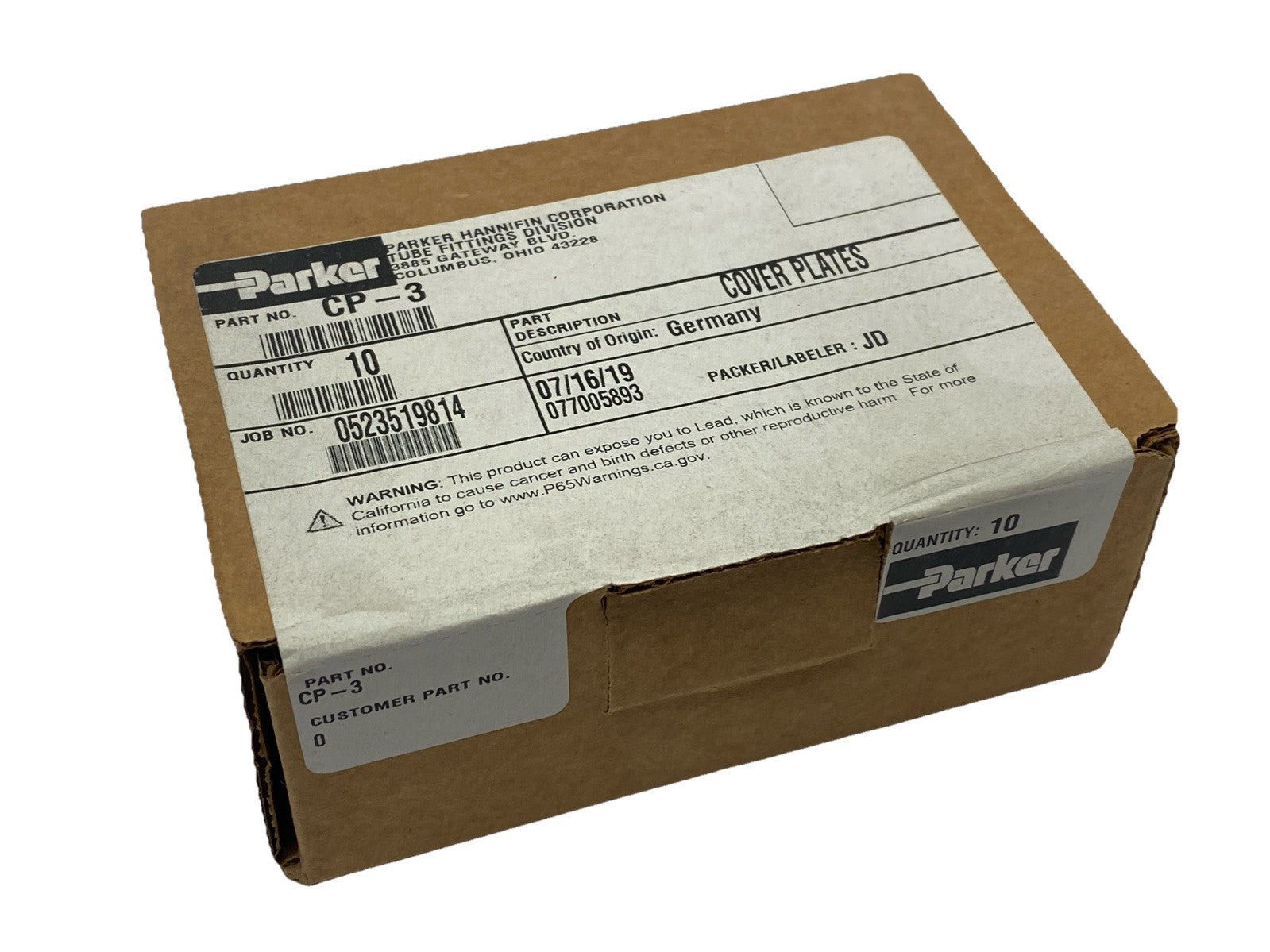 Parker CP-3 Inch Tube And Hose Clamp Cover Plates PKG OF 10 - New - Maverick Industrial Sales