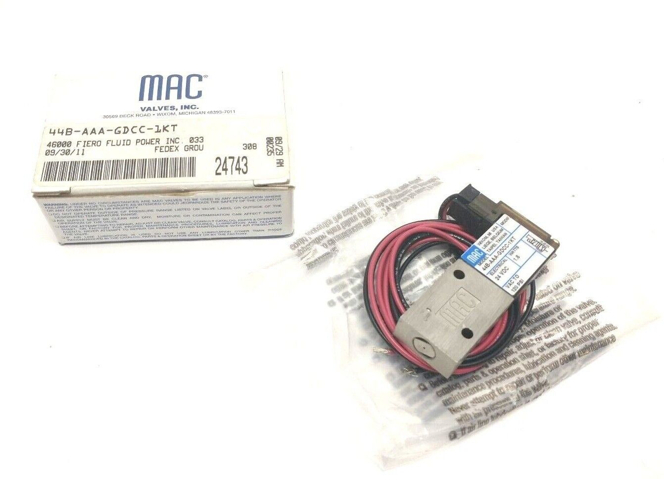 44B-AAA-GDCC-1KT | MAC Valves Solenoid Operated 4-Way Poppet Valve 24V 10-32 Ports - New - Maverick Industrial Sales