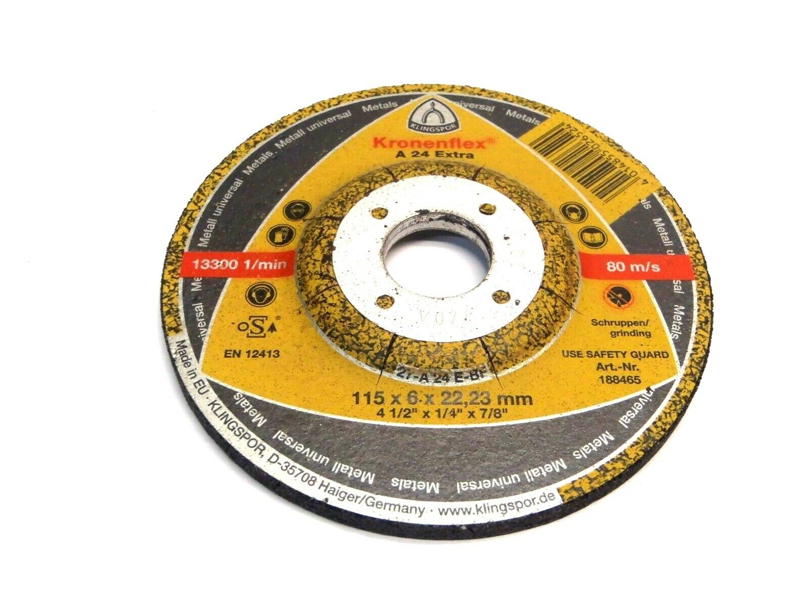 188465 | Kroneflex 115 x 6 x 22.23mm 13300 rpm Metals Grinding Wheel A 24 Extra - New – Open box - Maverick Industrial Sales