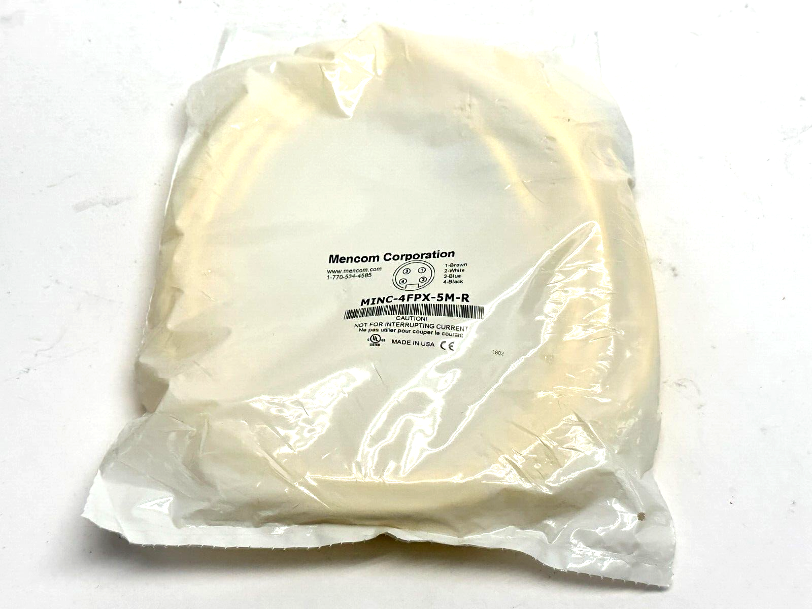Mencom MINC-4FPX-5M-R Cordset Female Right Angle 7/8-16UN2 5.5A 4 Pole 5M - Maverick Industrial Sales
