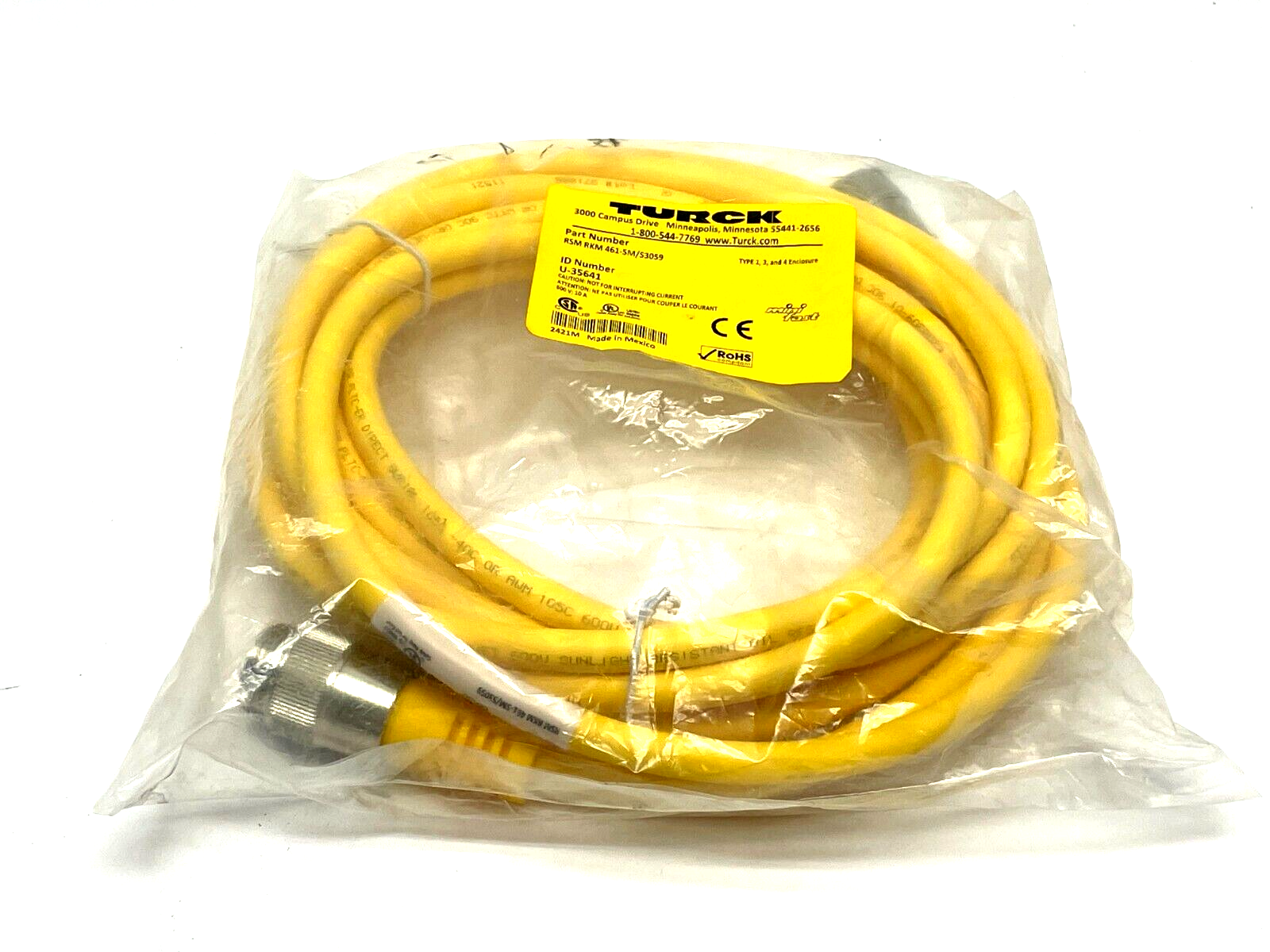 Turck RSM RKM 461-5M/S3059 Actuator and Sensor Cable 5m Length U-35641 - New - Maverick Industrial Sales