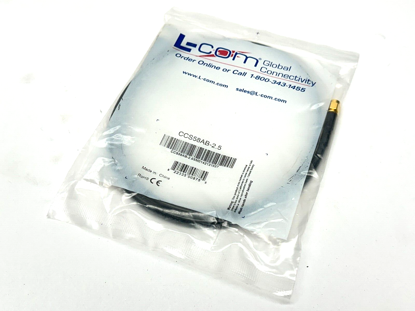 L-Com CCS58AB-2.5 RG58C Coaxial Cable SMA Male - BNC Male 2.5ft - New - Maverick Industrial Sales