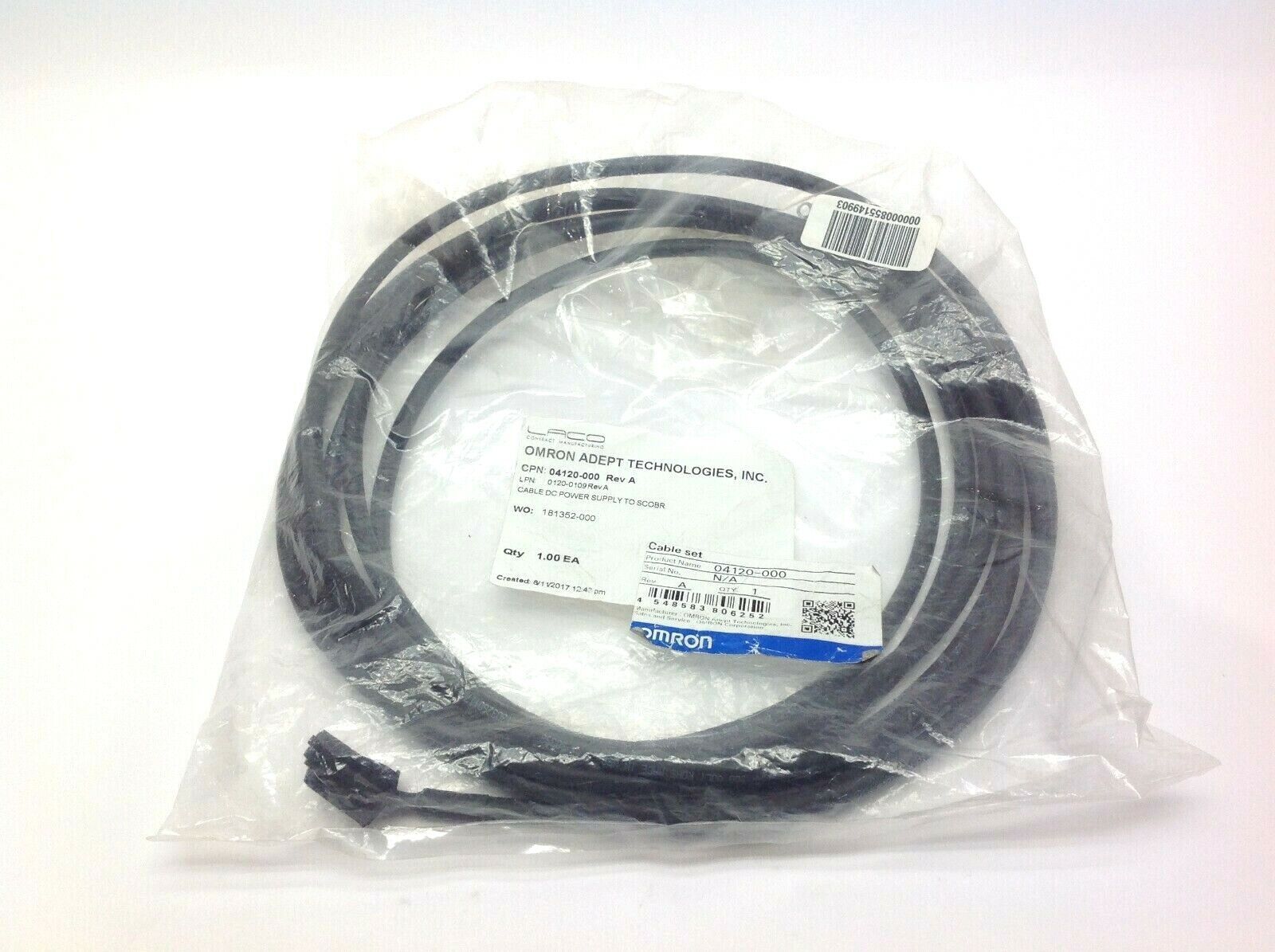 Omron 04120-000 24 VDC Power Cable 5 m for SCOBR Robots - New - Maverick Industrial Sales