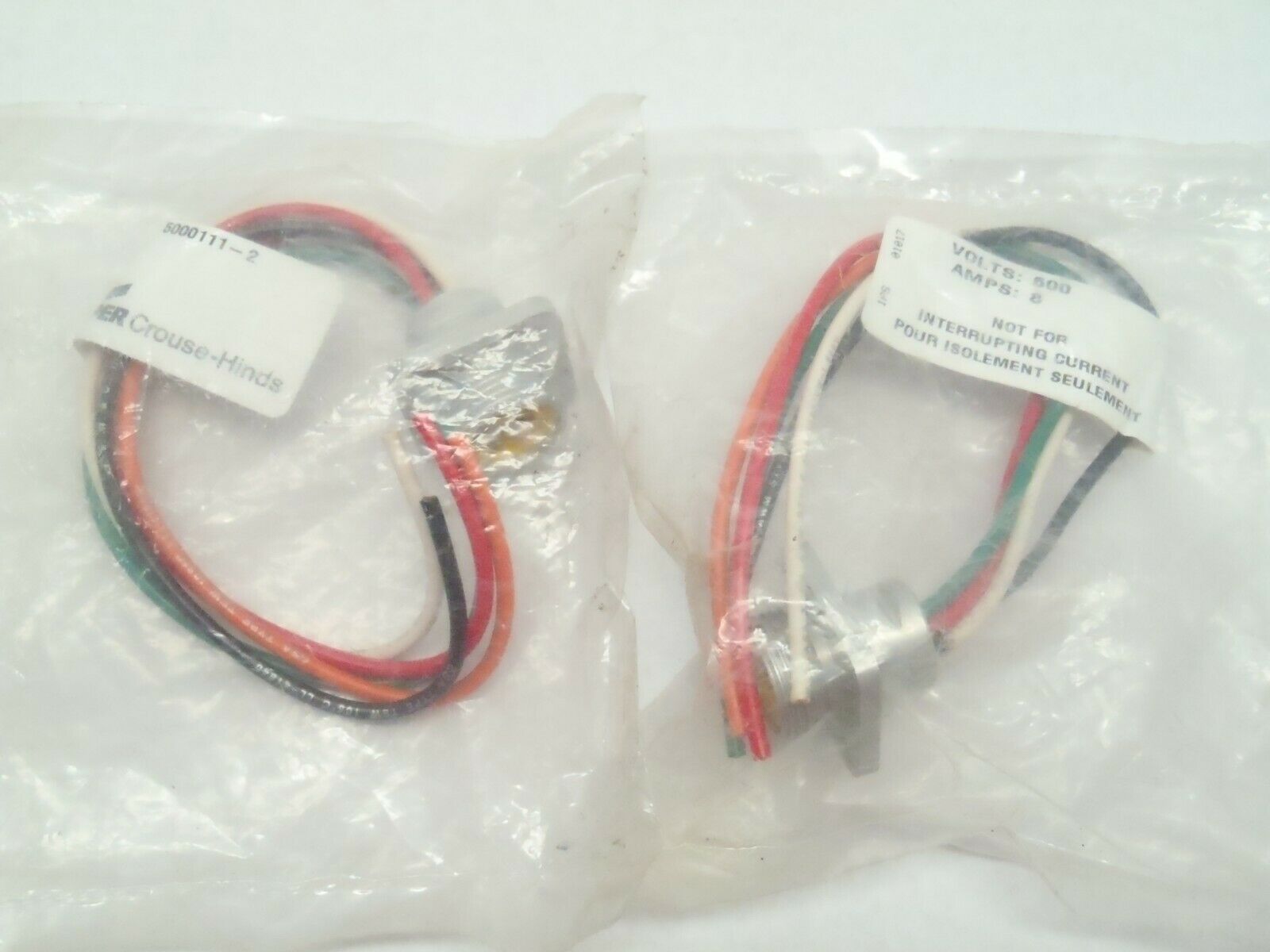 Lot of 2 Cooper Crouse-Hinds 5000111-2 5-pin socket w/ pigtail 600V 8A - Maverick Industrial Sales