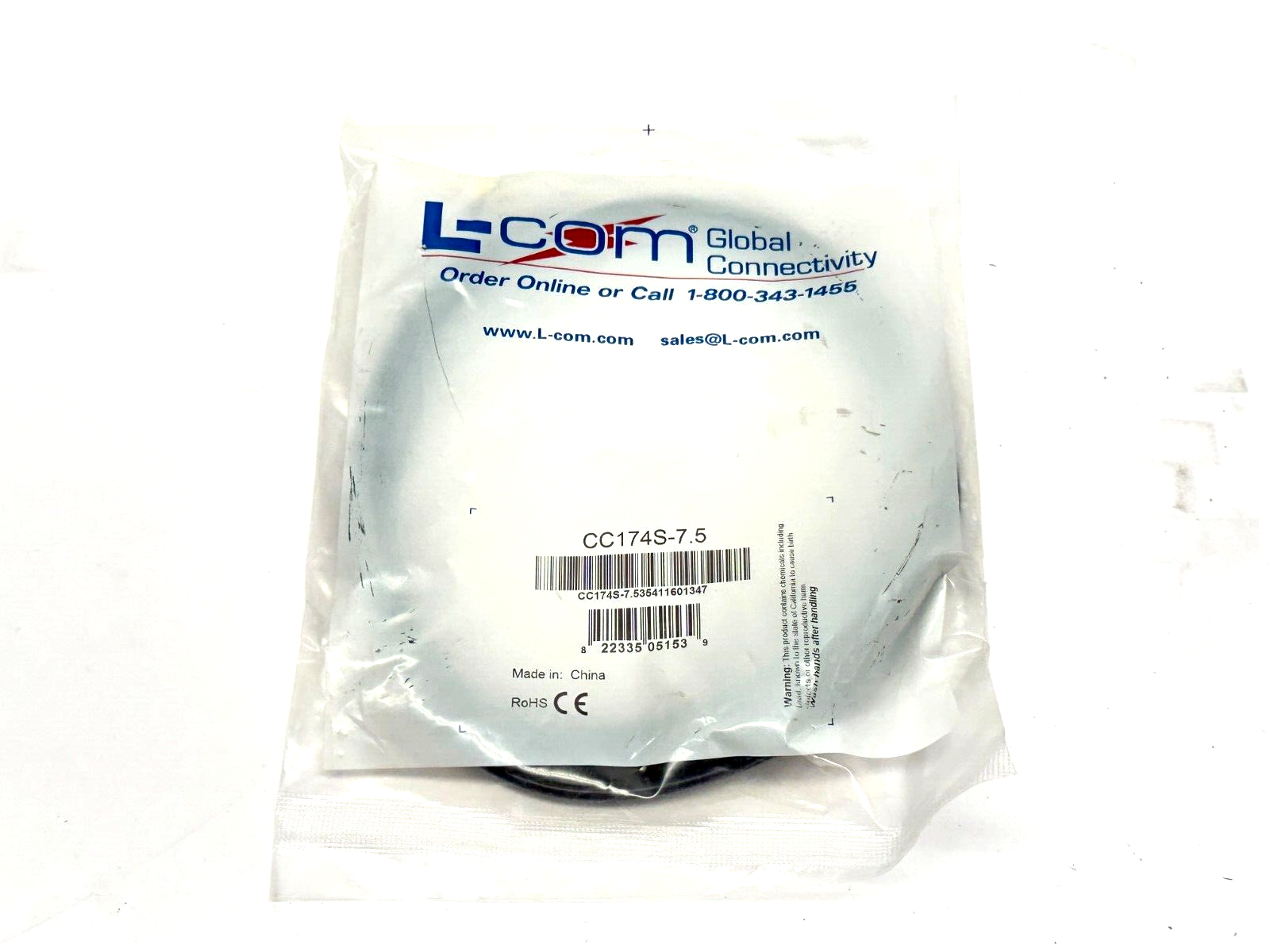 L-Com CC174S-7.5 Coaxial Cable SMA Male / Male 7.5ft - New - Maverick Industrial Sales