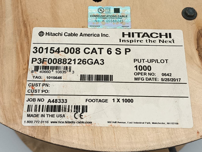 Hitachi 30154-008 Cat 6 Communication Cable Gray 215' FT - Maverick Industrial Sales