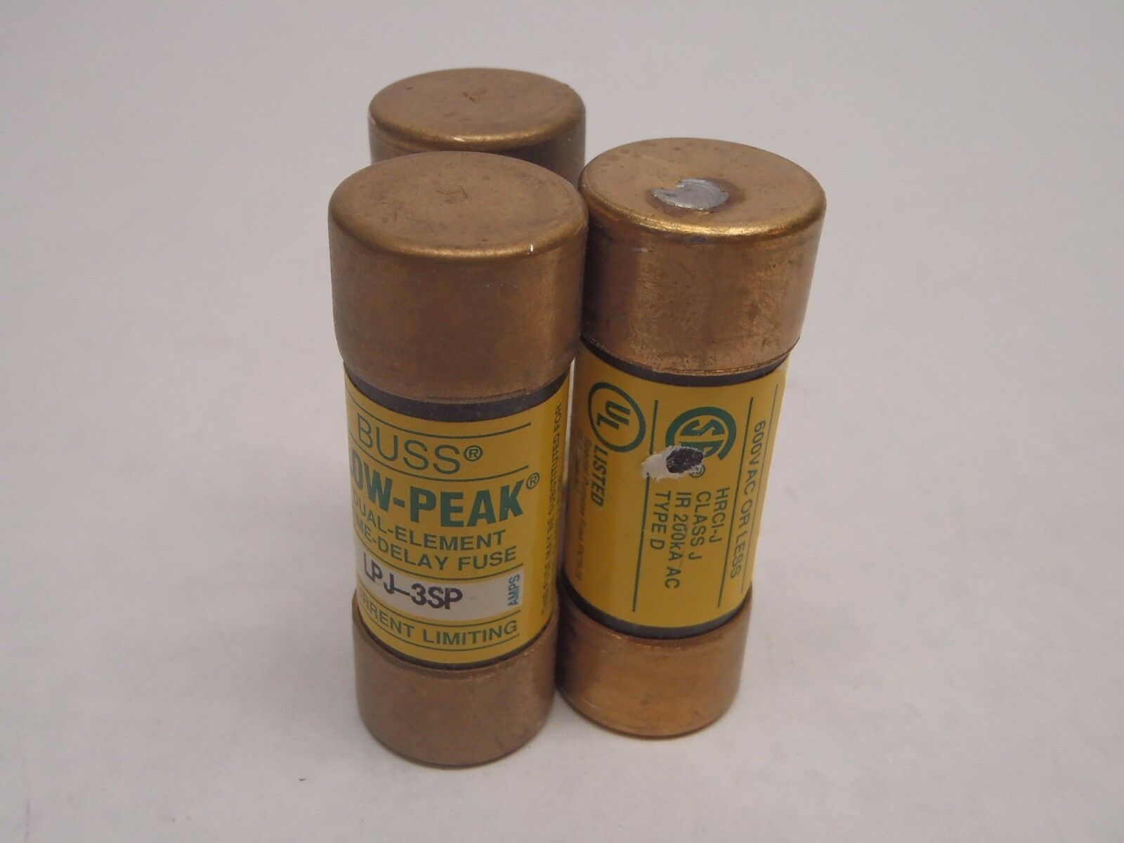 Lot of (3) Buss Low Peak LPJ-3SP 600 VAC / 300 VDC Current Limiting Fuse - Maverick Industrial Sales